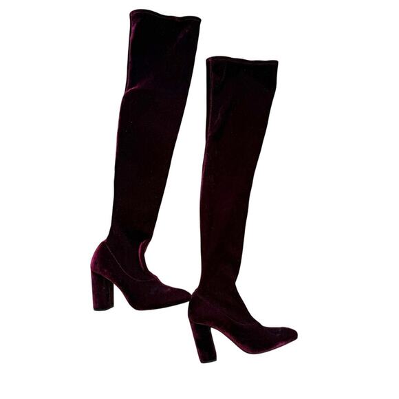Zara velvet over the knee burgundy heeled boots EU 38 / US 7.5 - Picture 4 of 15